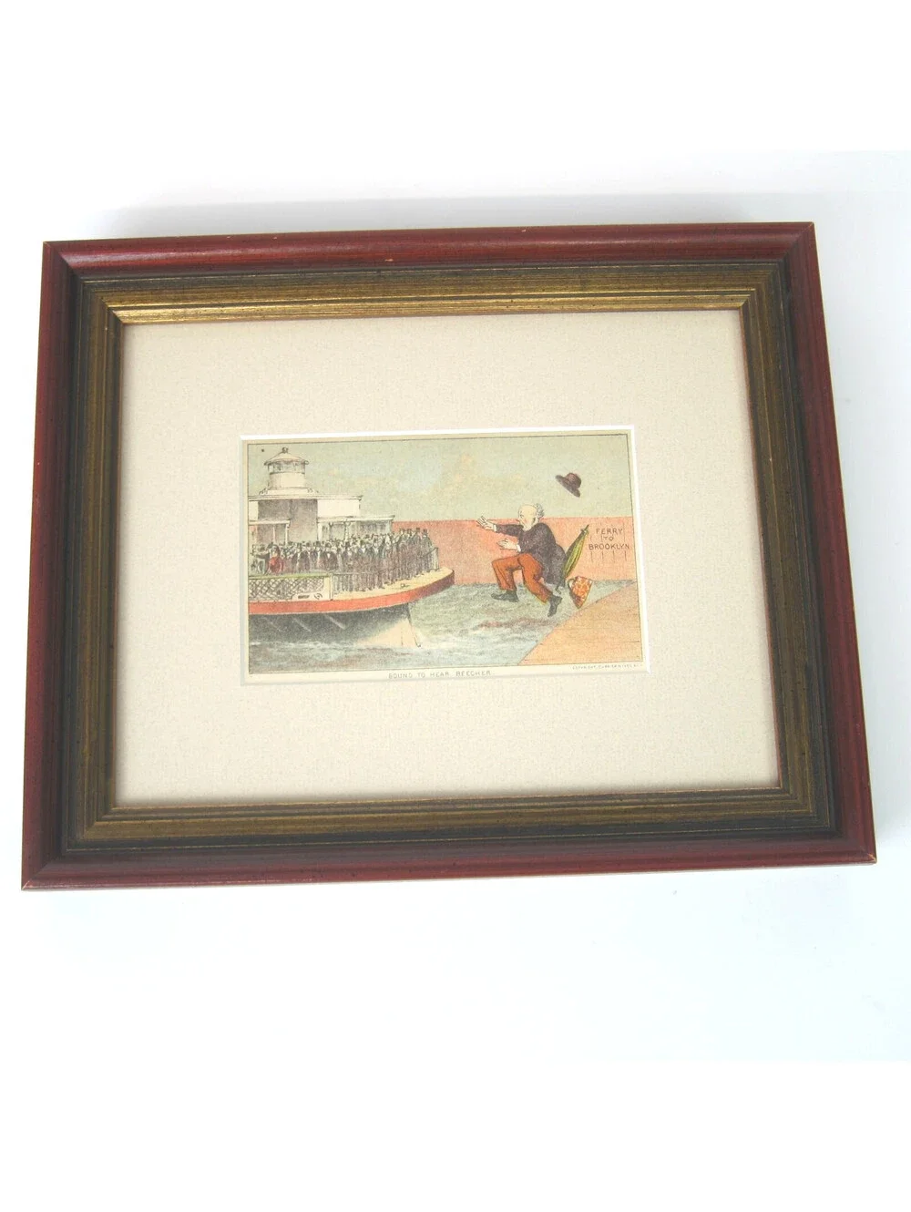 Currier & Ives Litho Print Bound To Hear Beecher Brooklyn Ferry Antique 1870s